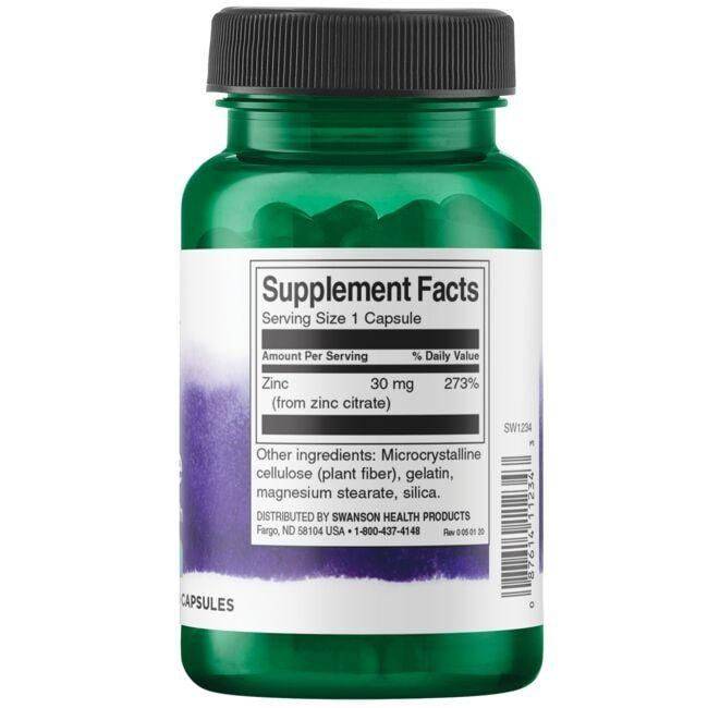 SW1234 - Zinc Citrate (60 Caps, 30mg) - label